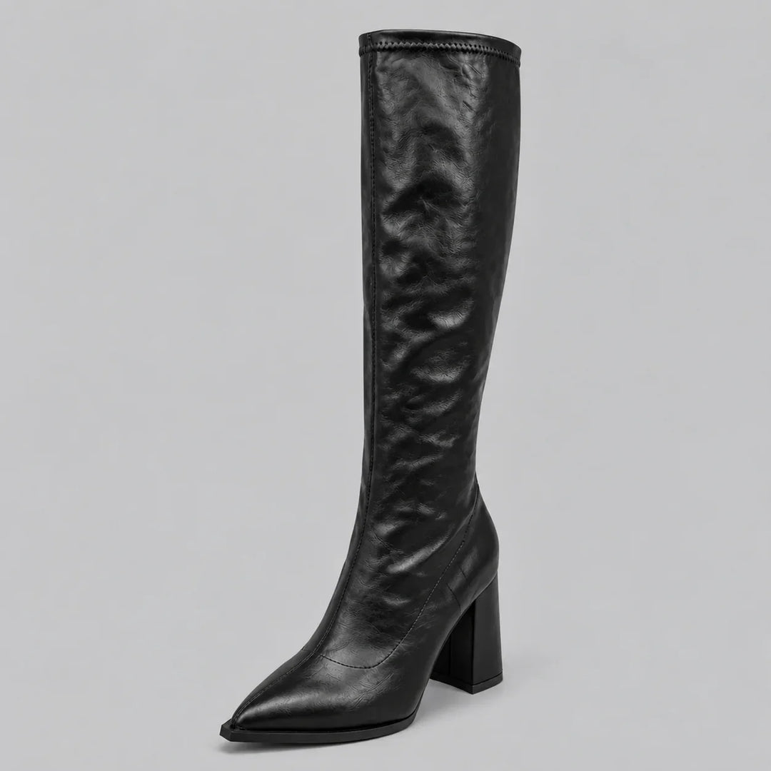 Women's Pointed Toe Knee-High Boots – Chunky Block Heel