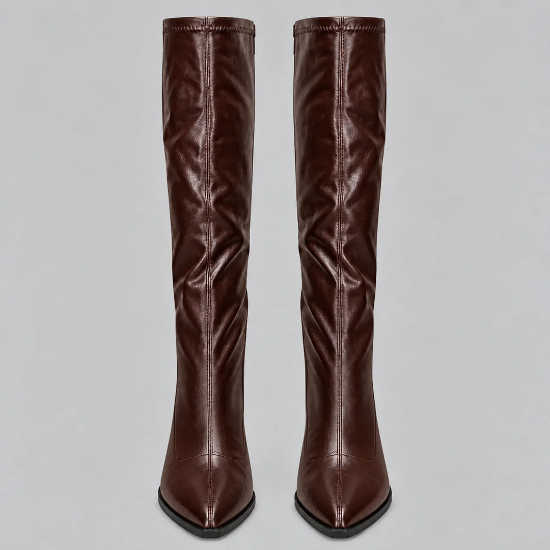 Women's Pointed Toe Knee-High Boots – Chunky Block Heel