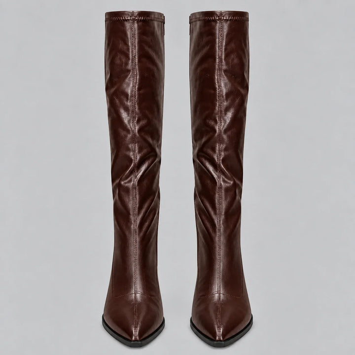 Women's Pointed Toe Knee-High Boots – Chunky Block Heel