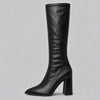 Women's Pointed Toe Knee-High Boots – Chunky Block Heel