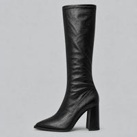 Women's Pointed Toe Knee-High Boots – Chunky Block Heel