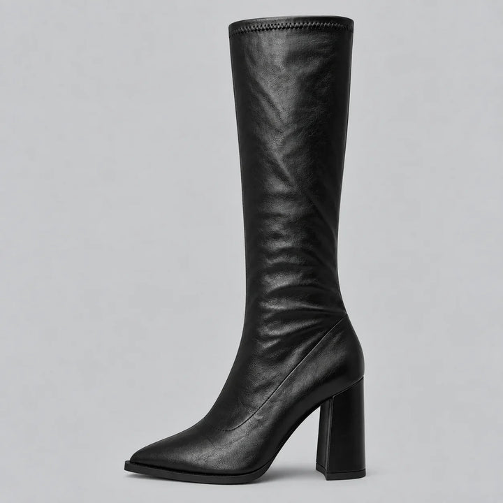 Women's Pointed Toe Knee-High Boots – Chunky Block Heel