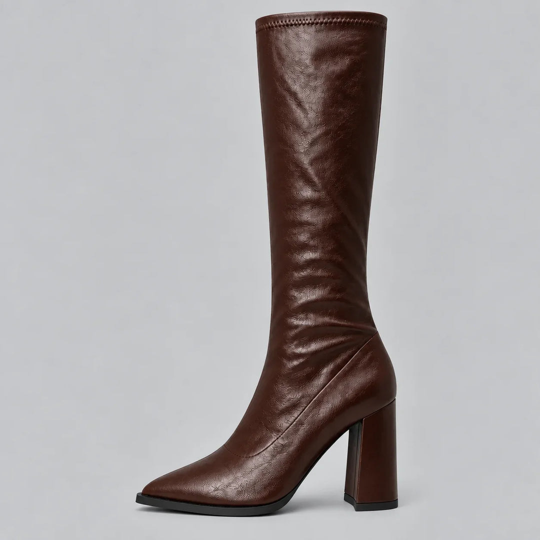 Women's Pointed Toe Knee-High Boots – Chunky Block Heel