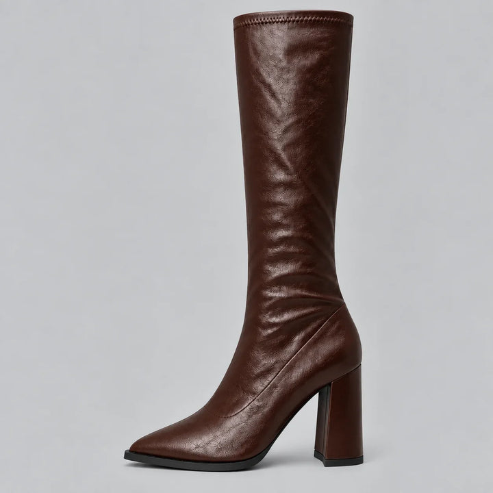 Women's Pointed Toe Knee-High Boots – Chunky Block Heel