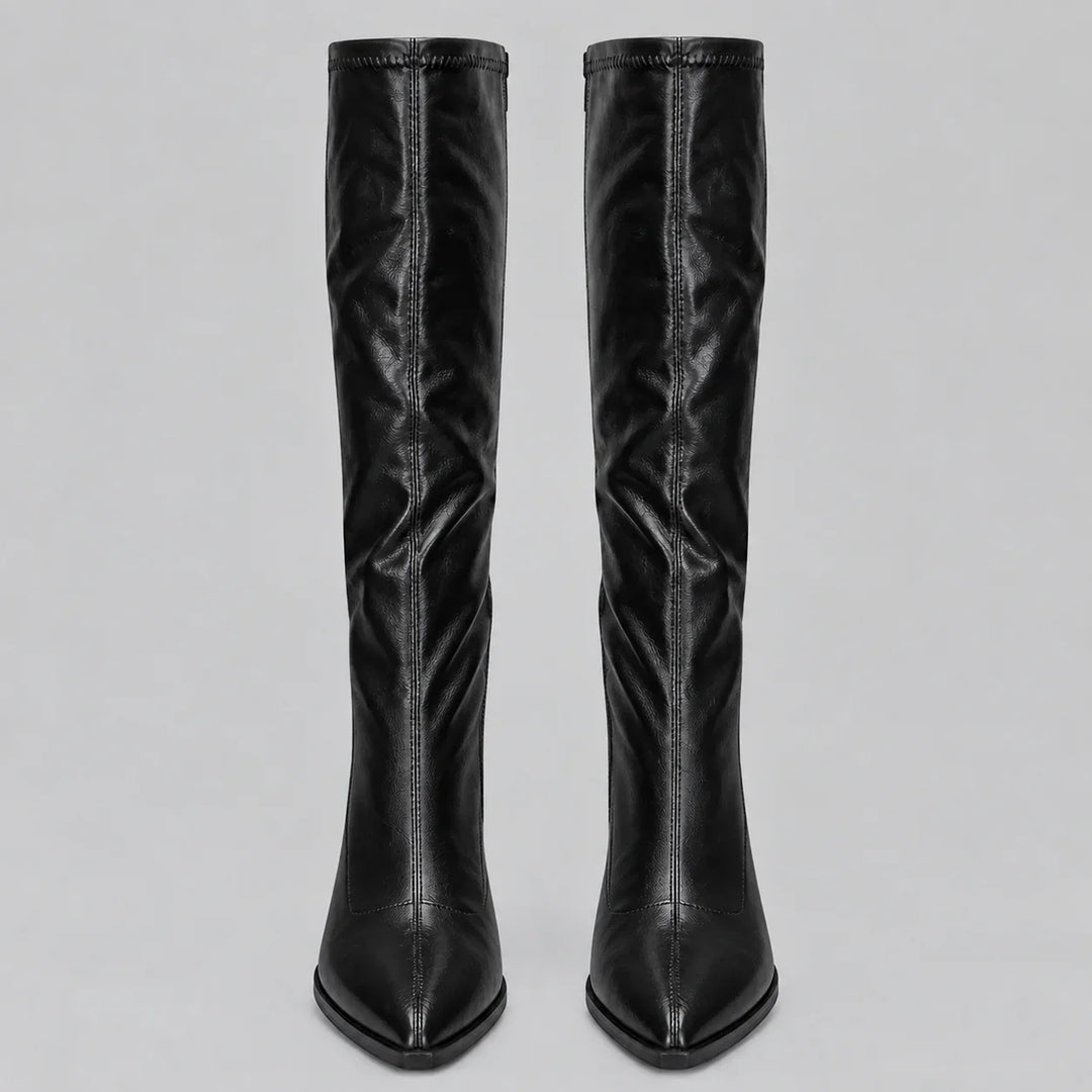 Women's Pointed Toe Knee-High Boots – Chunky Block Heel