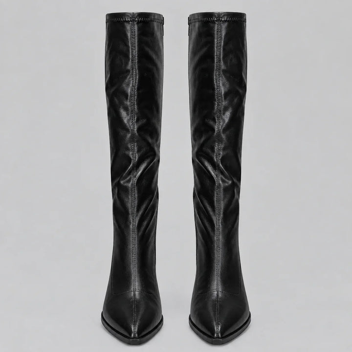 Women's Pointed Toe Knee-High Boots – Chunky Block Heel