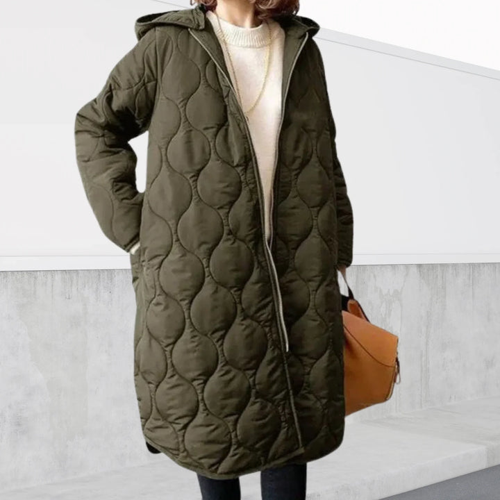 Women's Quilted Oversized Winter Puffer Coat – Hooded Full-Zip Design