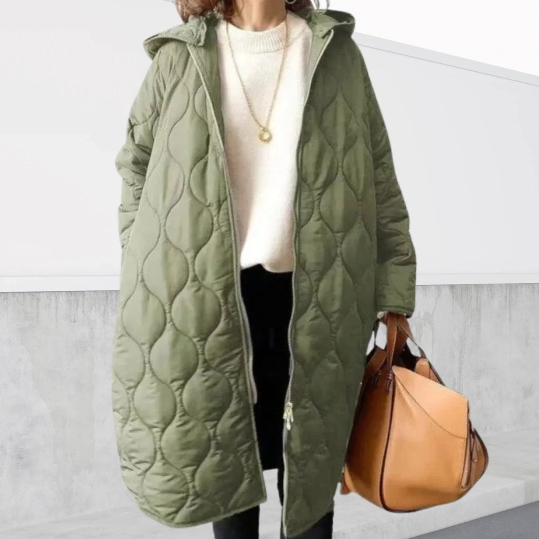 Women's Quilted Oversized Winter Puffer Coat – Hooded Full-Zip Design