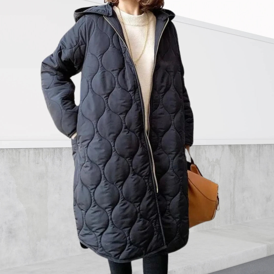 Women's Quilted Oversized Winter Puffer Coat – Hooded Full-Zip Design