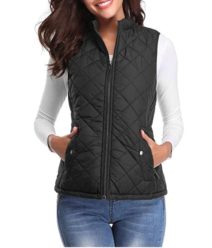 Women's Quilted Zip-Up Lightweight Puffer Vest Stand Collar