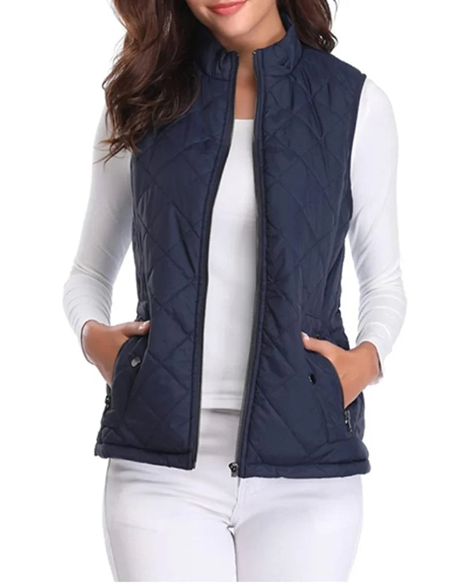 Women's Quilted Zip-Up Lightweight Puffer Vest Stand Collar