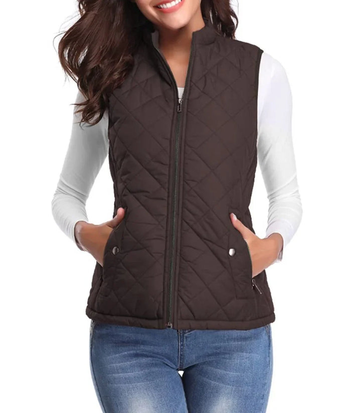 Women's Quilted Zip-Up Lightweight Puffer Vest Stand Collar