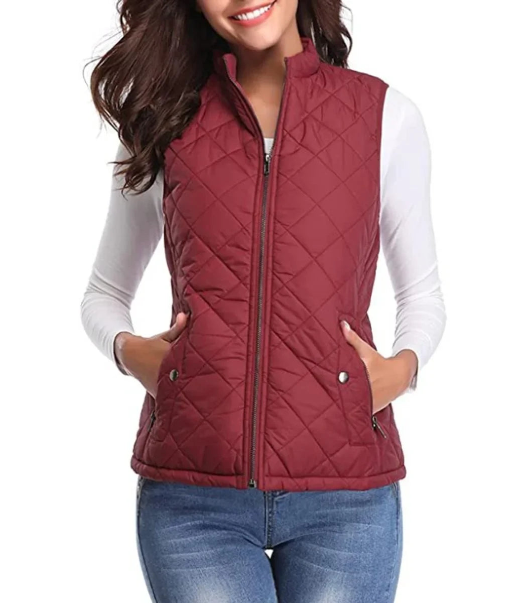 Women's Quilted Zip-Up Lightweight Puffer Vest Stand Collar