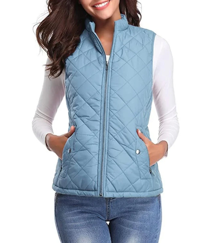 Women's Quilted Zip-Up Lightweight Puffer Vest Stand Collar