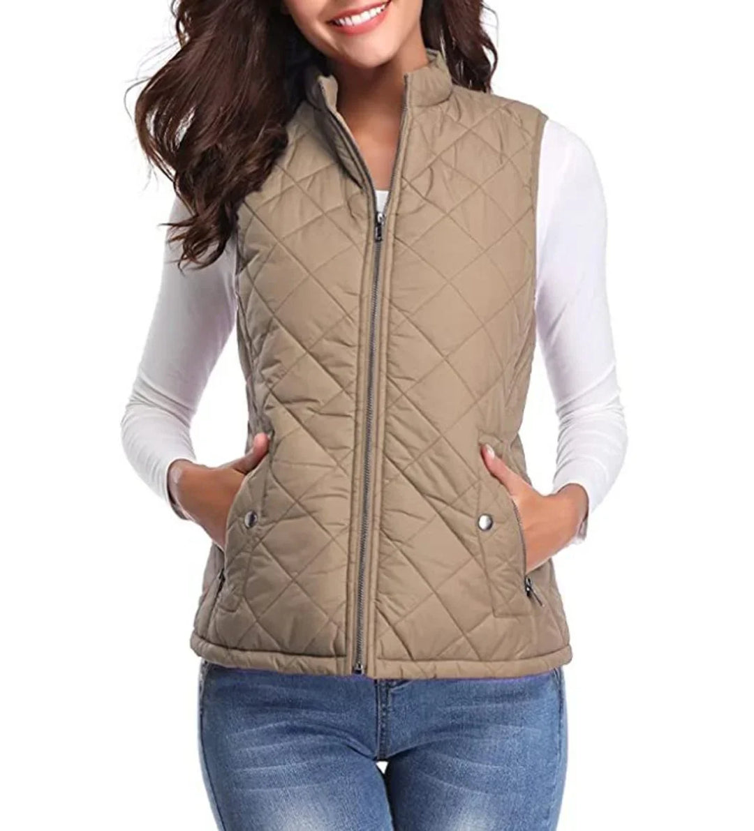 Women's Quilted Zip-Up Lightweight Puffer Vest Stand Collar