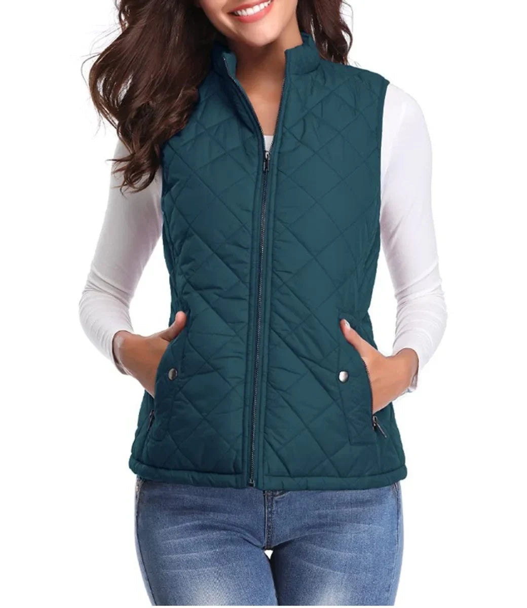 Women's Quilted Zip-Up Lightweight Puffer Vest Stand Collar