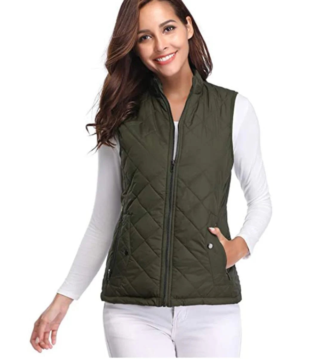 Women's Quilted Zip-Up Lightweight Puffer Vest Stand Collar