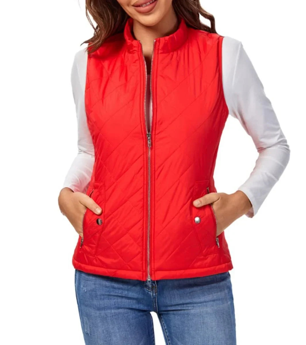 Women's Quilted Zip-Up Lightweight Puffer Vest Stand Collar