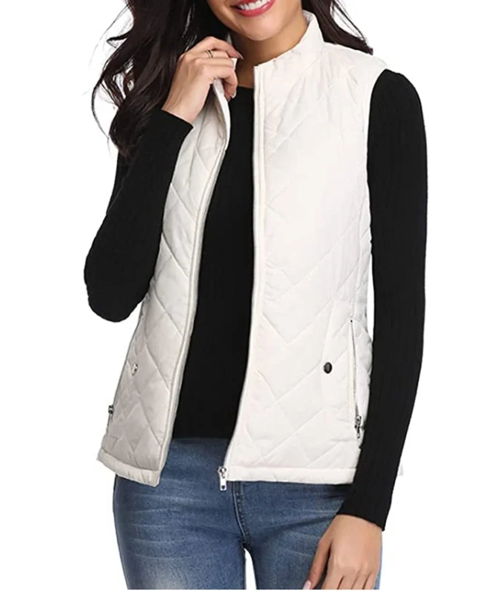 Women's Quilted Zip-Up Lightweight Puffer Vest Stand Collar