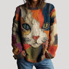Women's Relaxed-Fit Cat Graphic Crewneck Knit Sweater