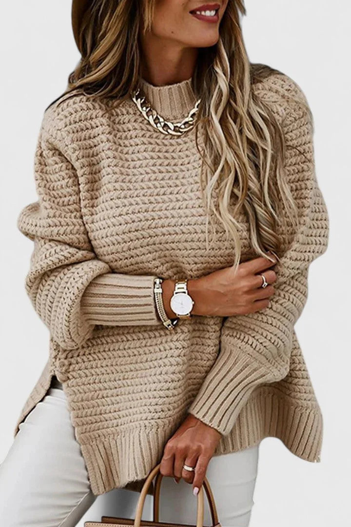 Women's Relaxed-Fit Chunky Knit Sweater – Mock Neck And Side-Slit Hem