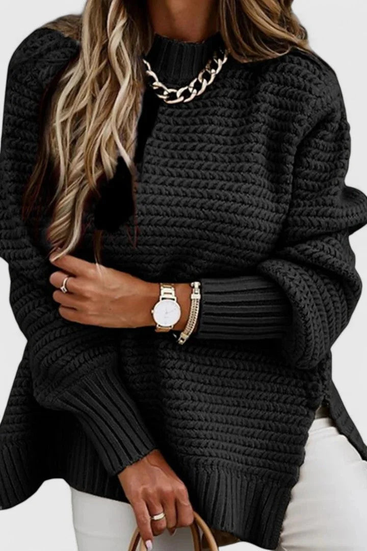 Women's Relaxed-Fit Chunky Knit Sweater – Mock Neck And Side-Slit Hem