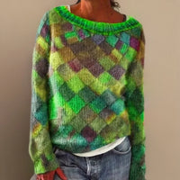 Women's Relaxed-Fit Colorblock Argyle Knit Sweater