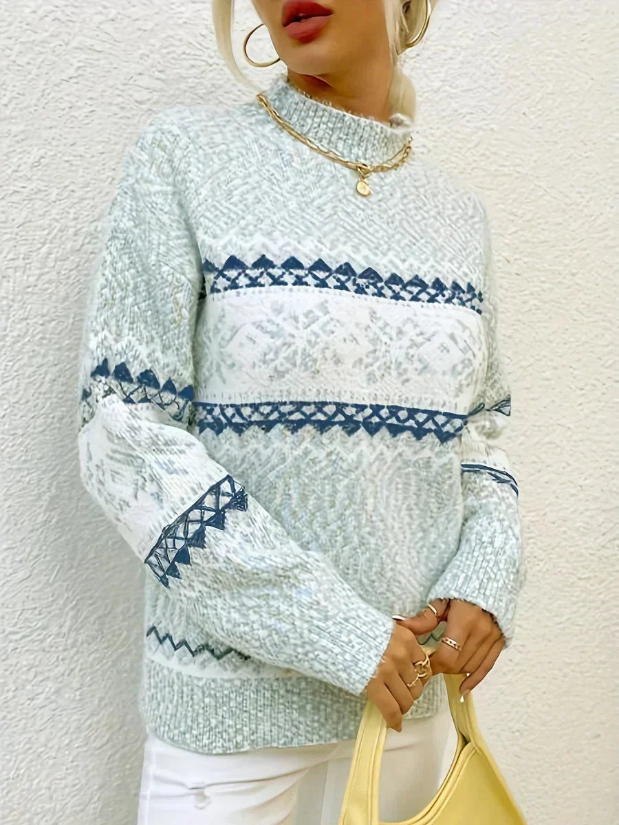 Women's Relaxed Fit Fair Isle Knit Sweater – Mock Neck And Long Sleeves