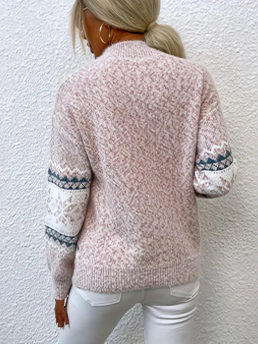 Women's Relaxed Fit Fair Isle Knit Sweater – Mock Neck And Long Sleeves