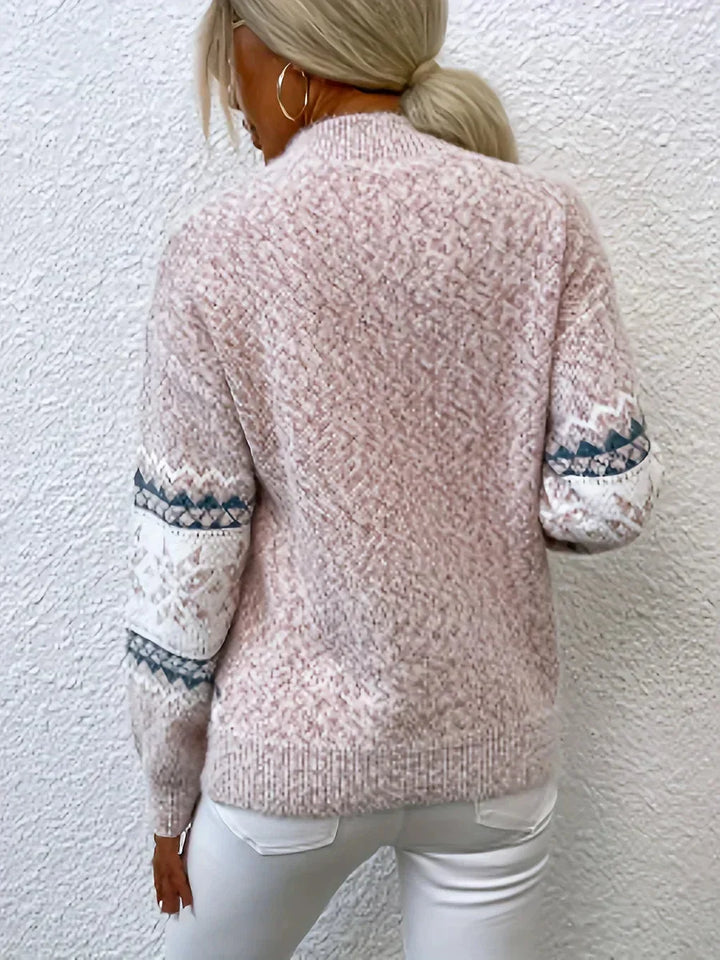 Women's Relaxed Fit Fair Isle Knit Sweater – Mock Neck And Long Sleeves