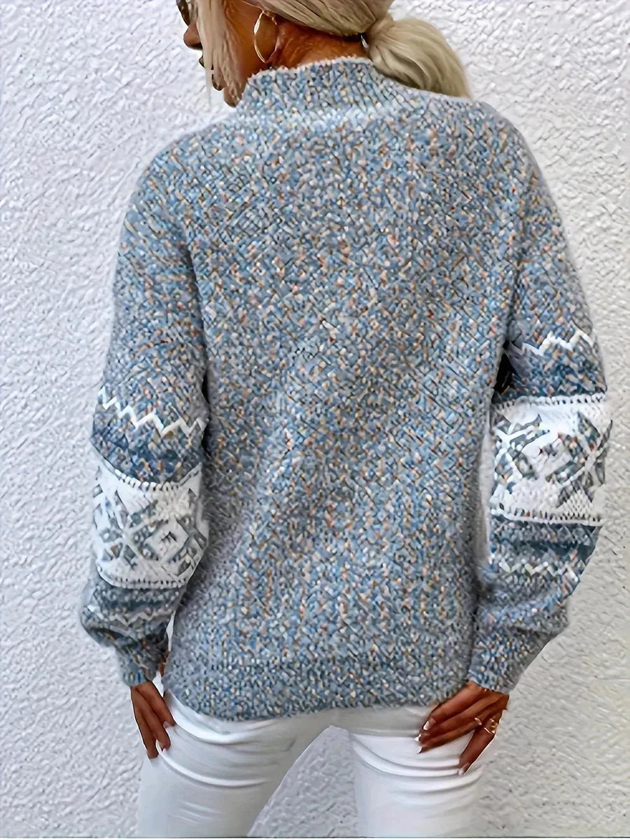 Women's Relaxed Fit Fair Isle Knit Sweater – Mock Neck And Long Sleeves