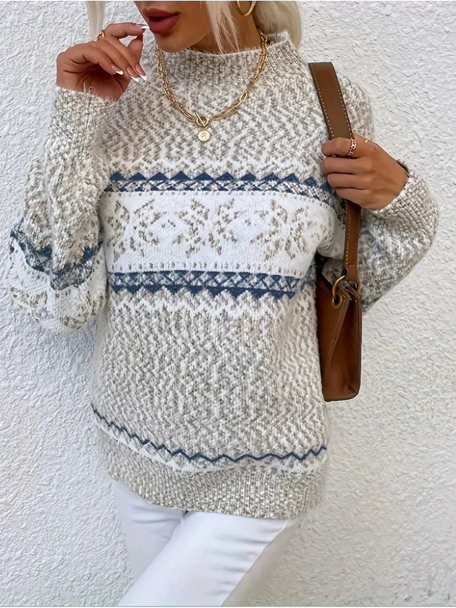 Women's Relaxed Fit Fair Isle Knit Sweater – Mock Neck And Long Sleeves