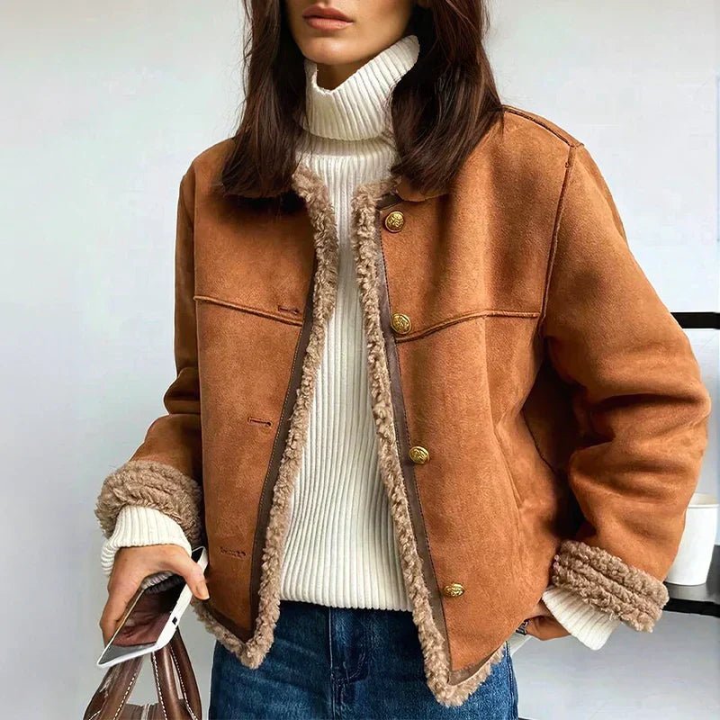 Women's Jacket – Cropped Faux Shearling Button-Front