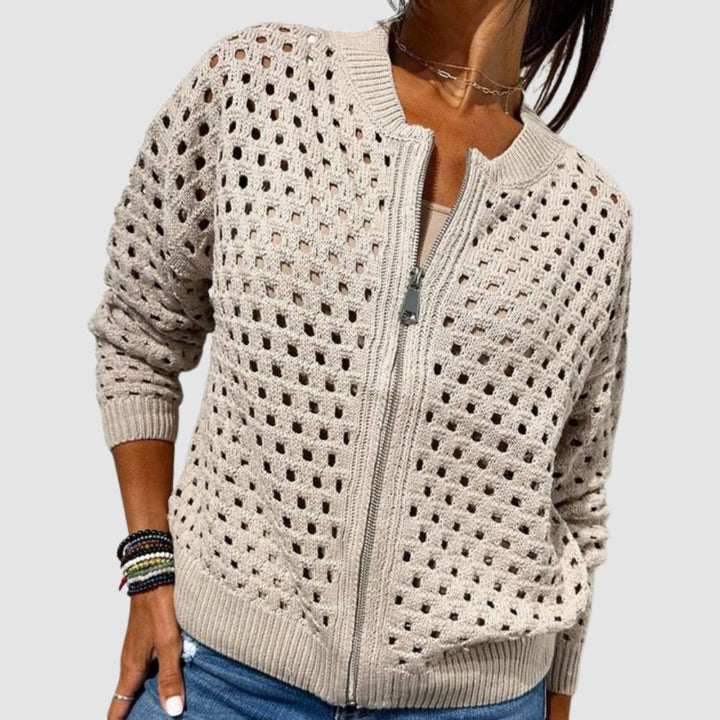 Women's Cardigan – Hollow-Knit Zip-Up