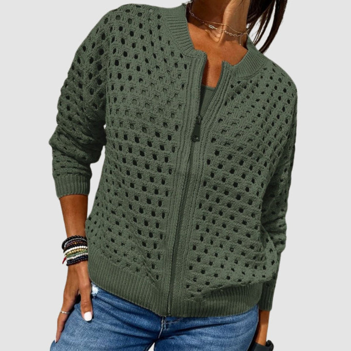 Women's Cardigan – Hollow-Knit Zip-Up