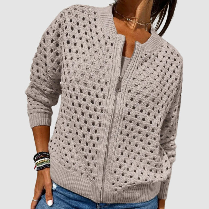 Women's Cardigan – Hollow-Knit Zip-Up