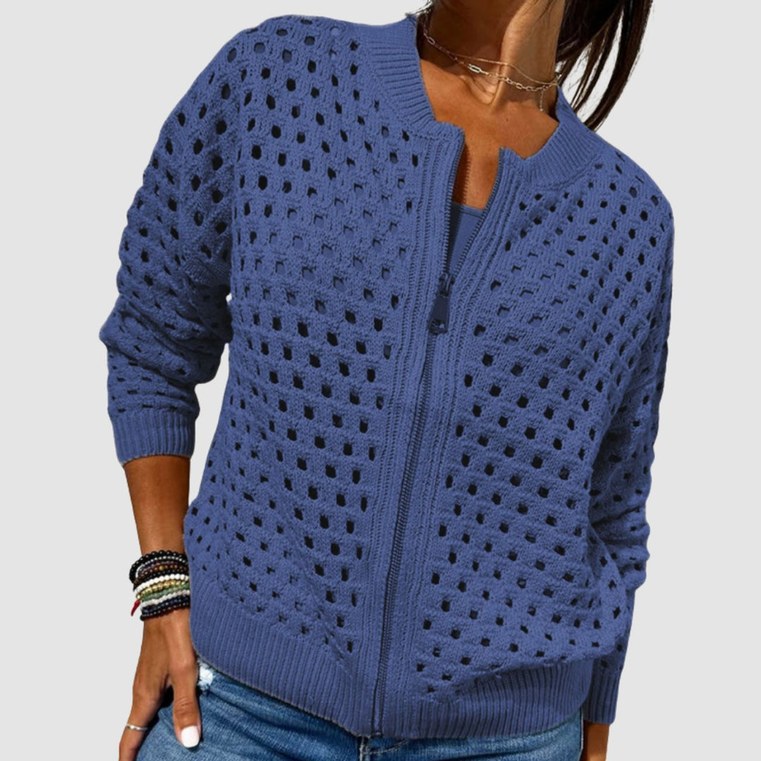 Women's Cardigan – Hollow-Knit Zip-Up