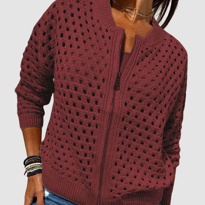 Women's Cardigan – Hollow-Knit Zip-Up