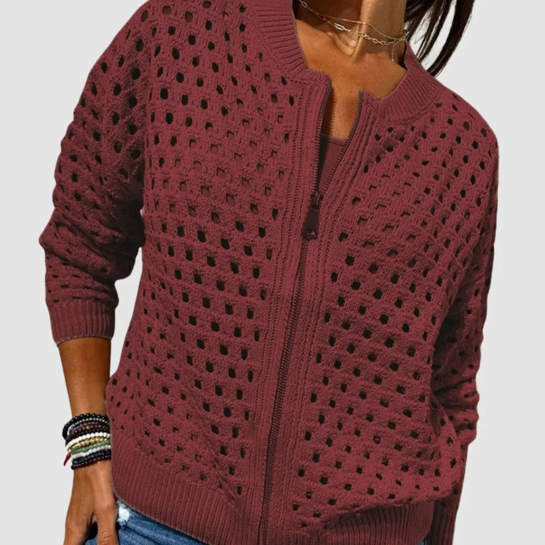 Women's Relaxed-Fit Hollow-Knit Zip-Up Cardigan