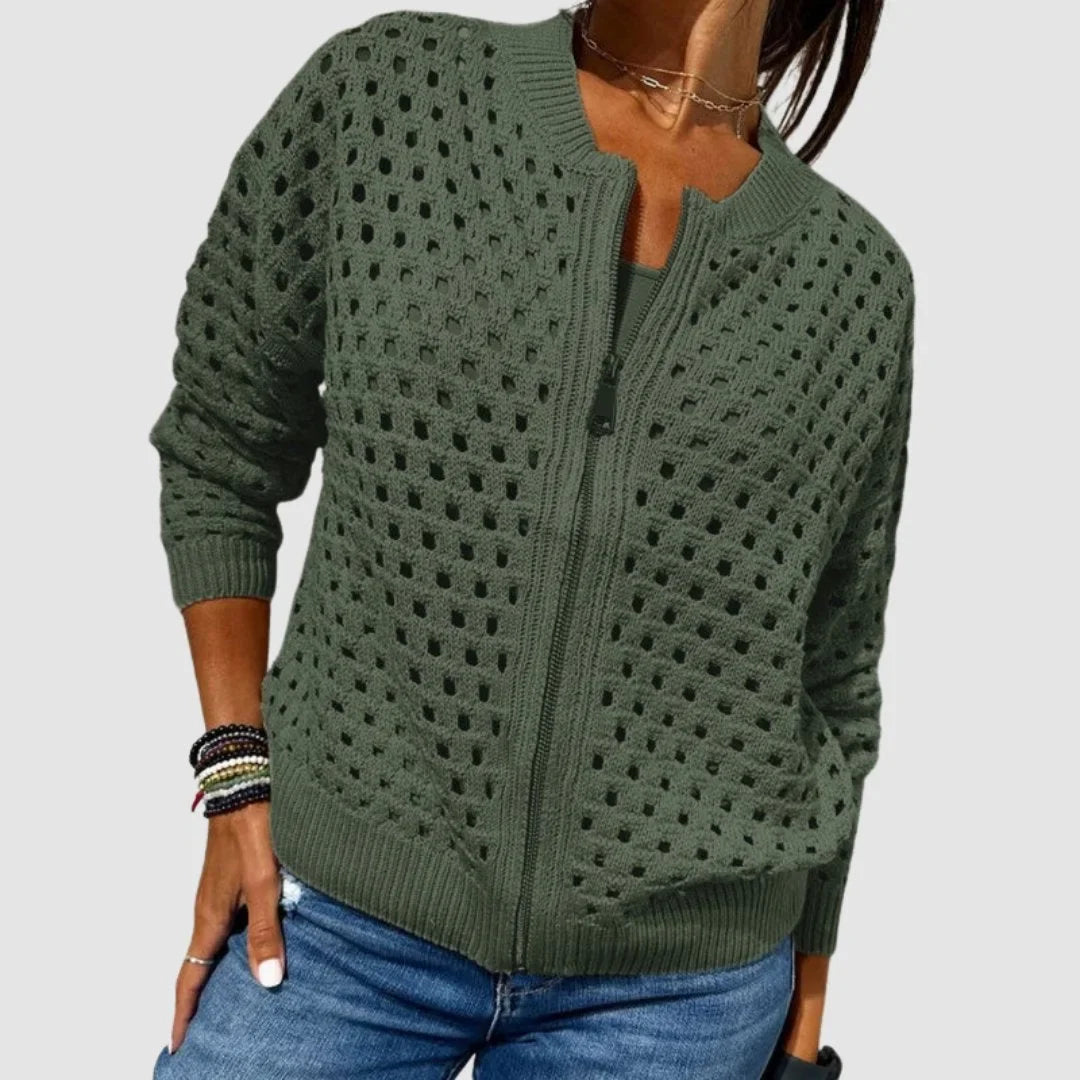 Women's Relaxed-Fit Hollow-Knit Zip-Up Cardigan