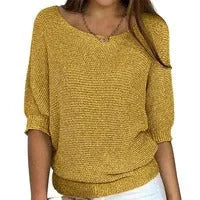 Women's Relaxed Fit Knitted Jumper, 3/4 Sleeve Scoop Neck