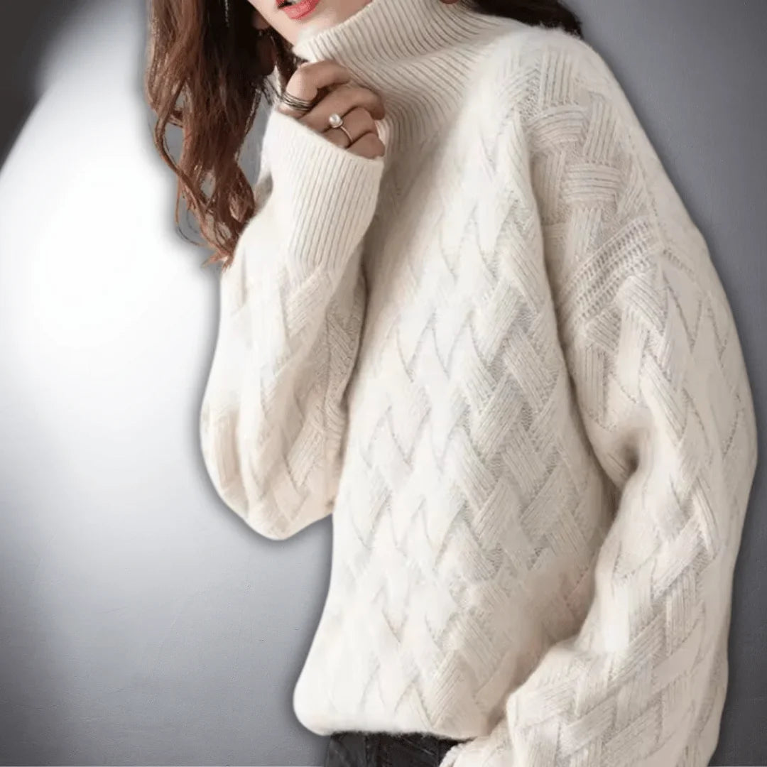 Women's Relaxed-Fit Knit Basketweave Sweater – Turtleneck