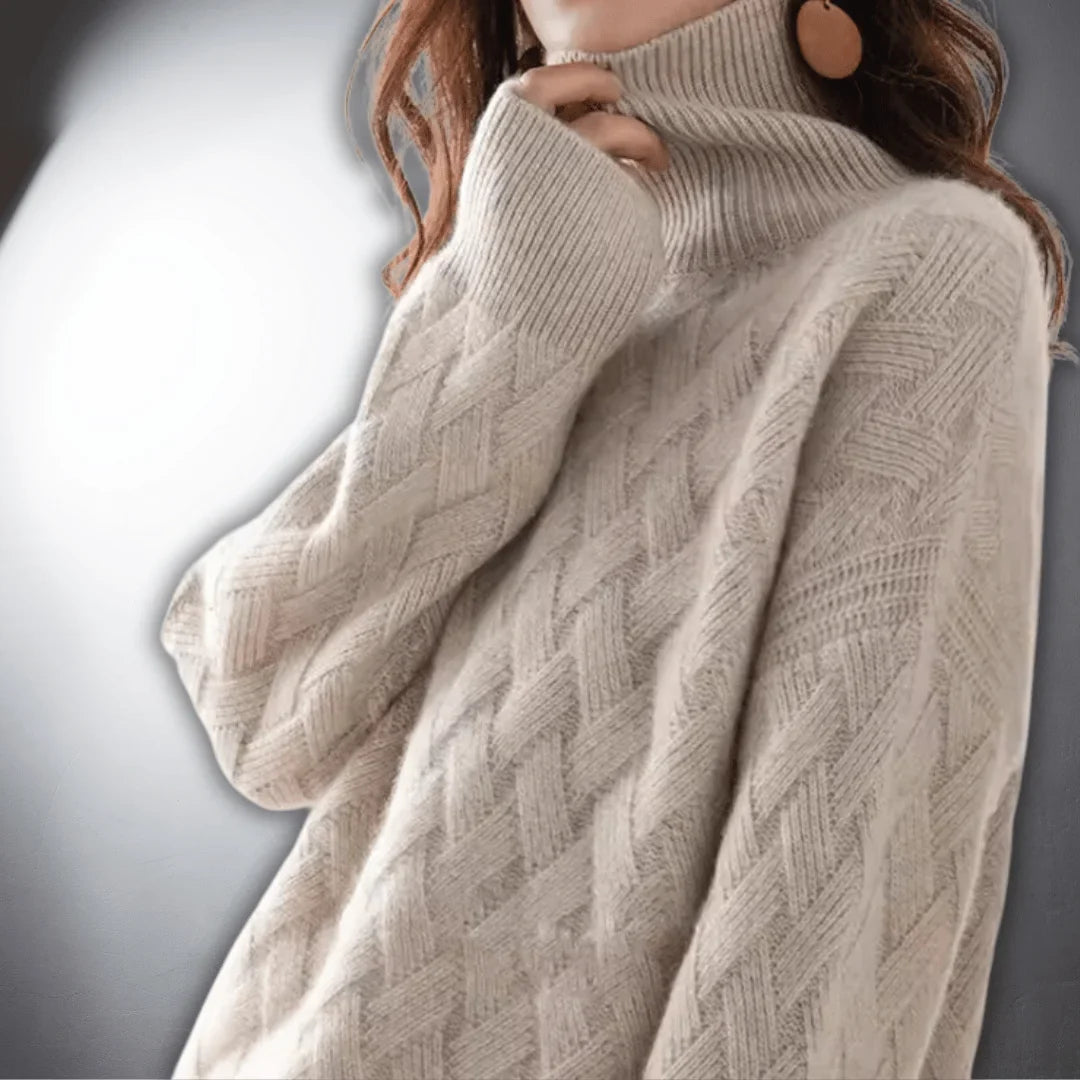 Women's Relaxed-Fit Knit Basketweave Sweater – Turtleneck