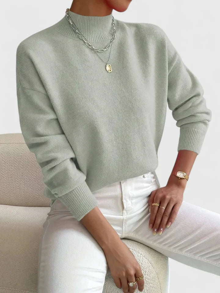 Women's Relaxed Fit Knit Sweater – High-Neck And Ribbed Cuffs