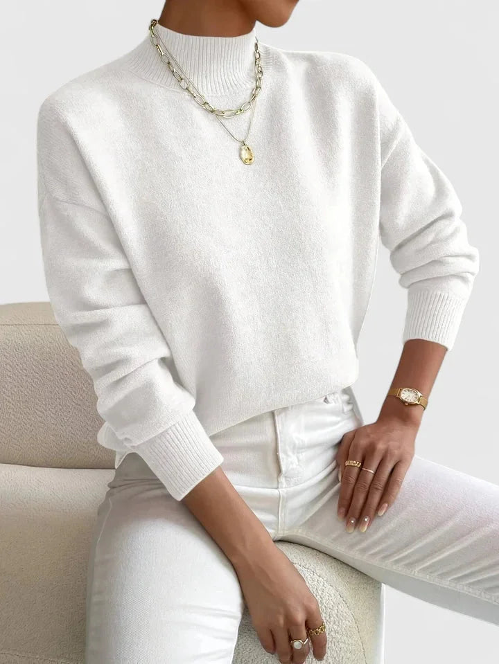 Women's Relaxed Fit Knit Sweater – High-Neck And Ribbed Cuffs