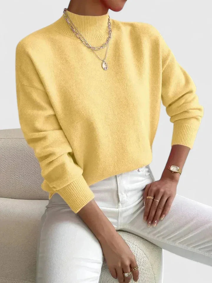 Women's Relaxed Fit Knit Sweater – High-Neck And Ribbed Cuffs