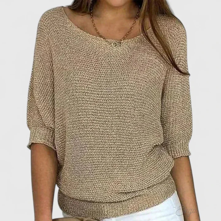 Women's Relaxed Fit Knit Sweater – Wide Scoop-Neck And 3/4-Sleeves