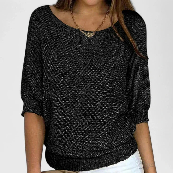 Women's Relaxed Fit Knit Sweater – Wide Scoop-Neck And 3/4-Sleeves
