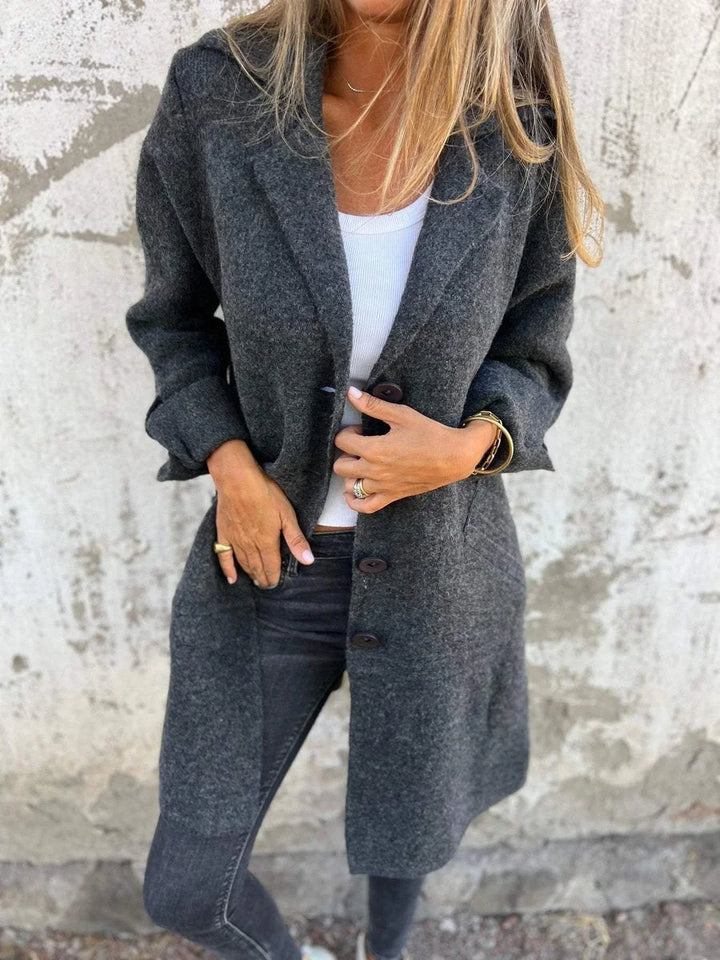 Women's Relaxed-Fit Long Button-Front Lapel Coat