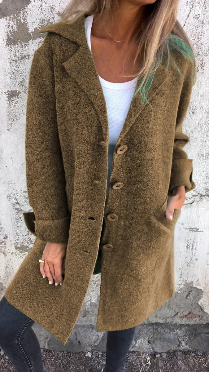 Women's Relaxed-Fit Long Button-Front Lapel Coat